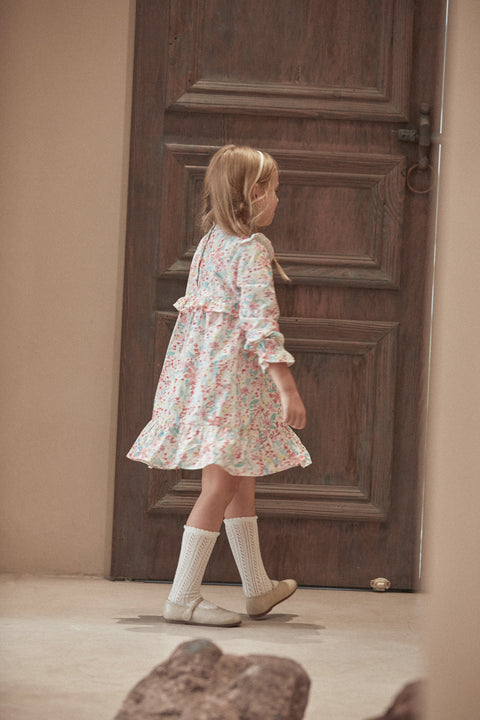 Sweetheart Long Sleeve Cotton Floral Dress
