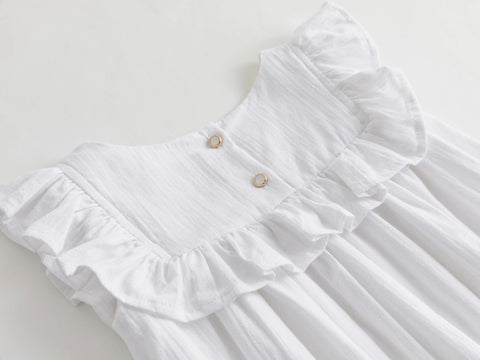 Summer Garden Square Neck Ruffle White Dress